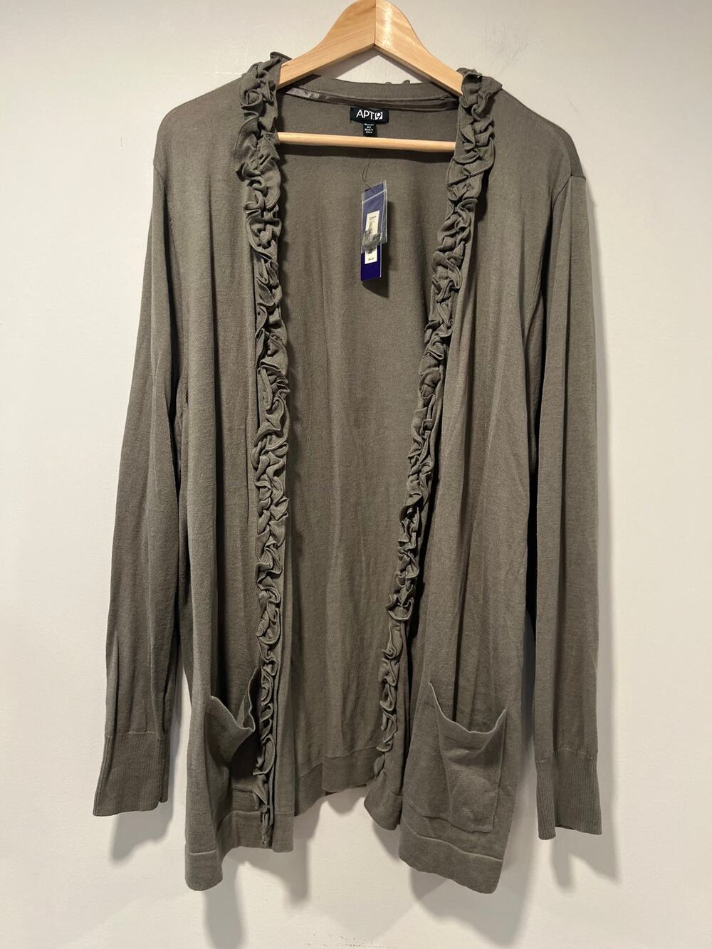 NEW Apt 9 Open Cardigan Sweater Ruffle Hem Gray Size 3X JL